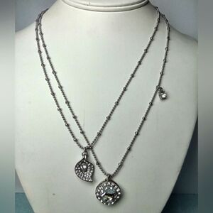 👍 5 for $20 YCLM Double Chain Silver Tone Charm Rhinestone Necklace